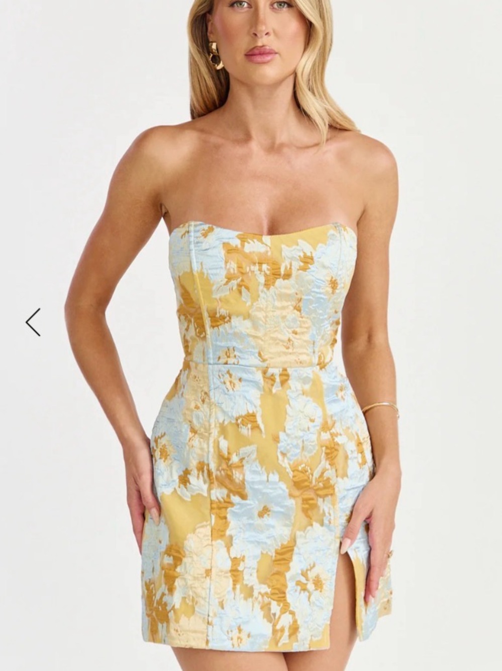 Showpo Bailey Strapless Floral Mini Dress in Yellow and Light Blue